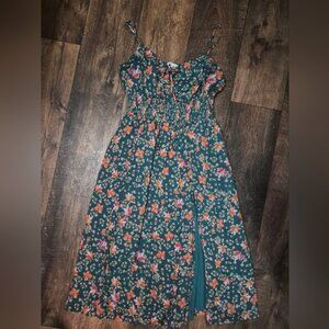 Patrons of Peace Dark Green and Orange Floral Midi Dress